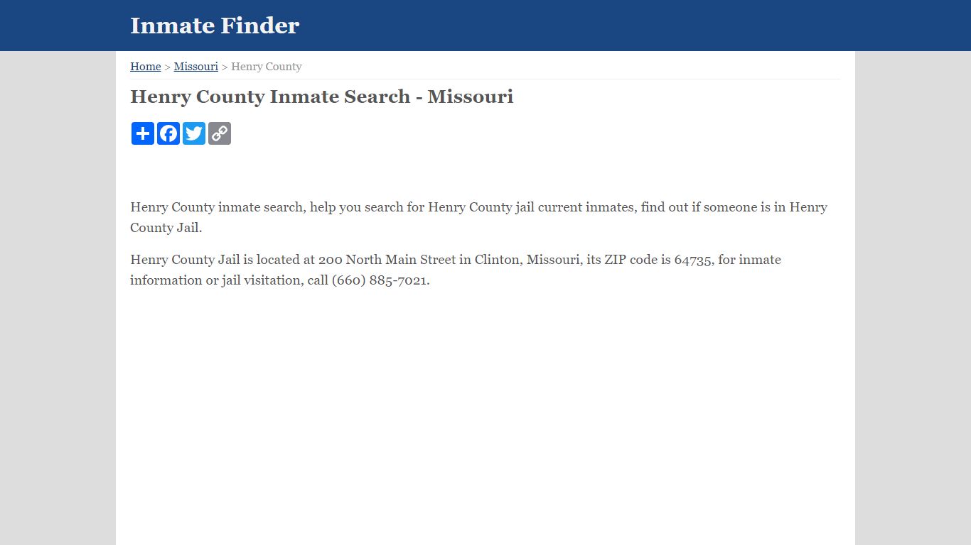 Henry County Inmate Search - Missouri - Inmate Finder